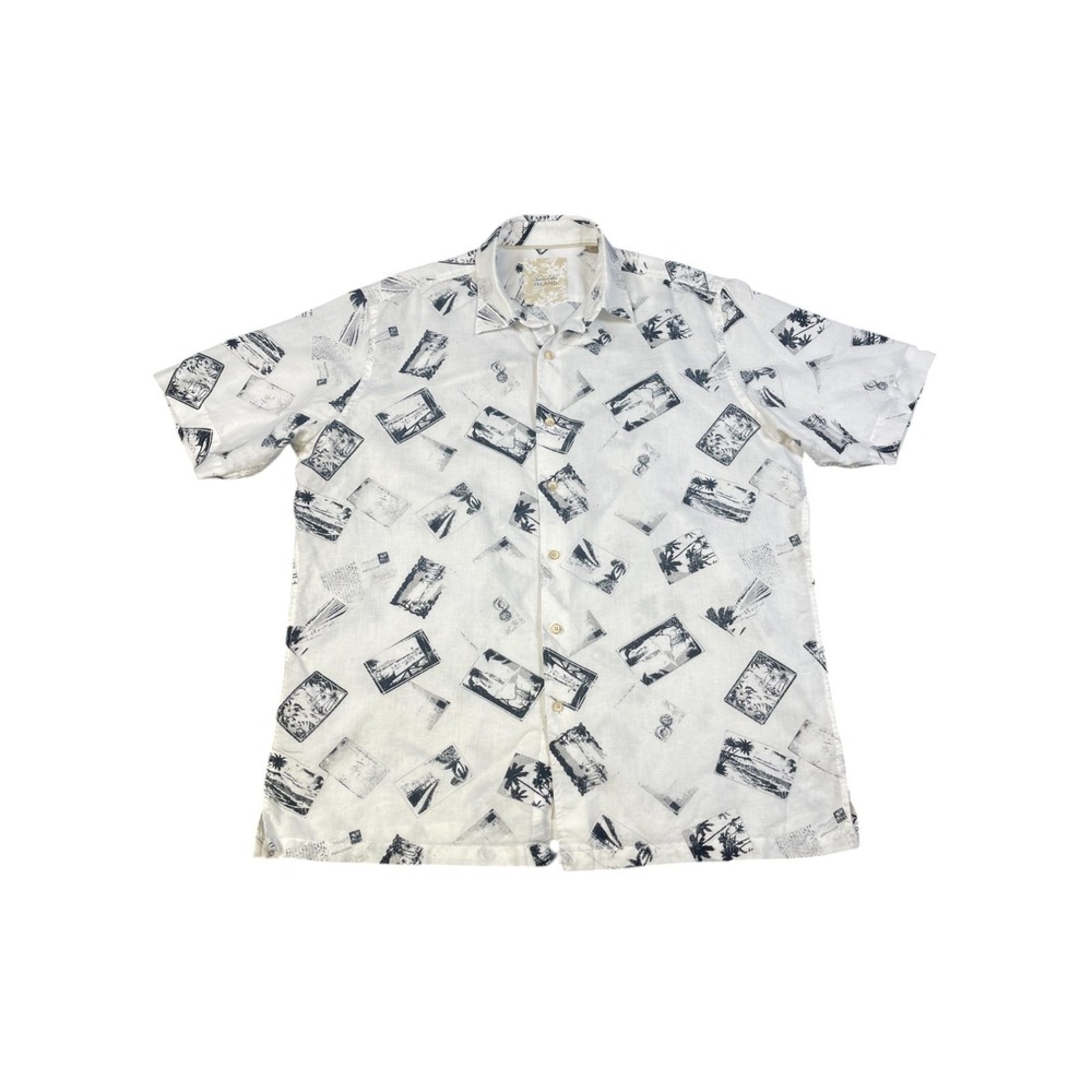 Tasso Elba Island scenes short sleeve M button up shirt linen-cotton blend